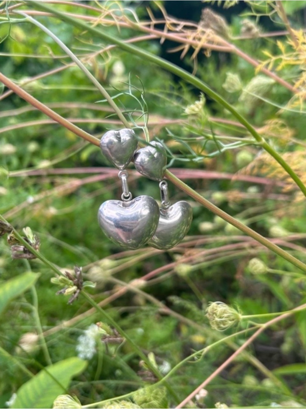 Taxco Sterling Silver Puffy Heart Drop Earrings